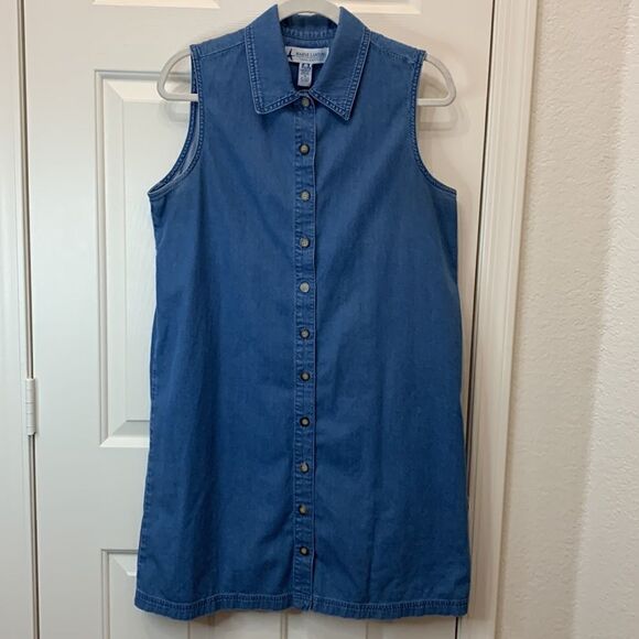 Marsh Landing 💯 Cotton Medium Short Sleeve Midi Button Front Blue Denim Dress - Picture 5 of 9